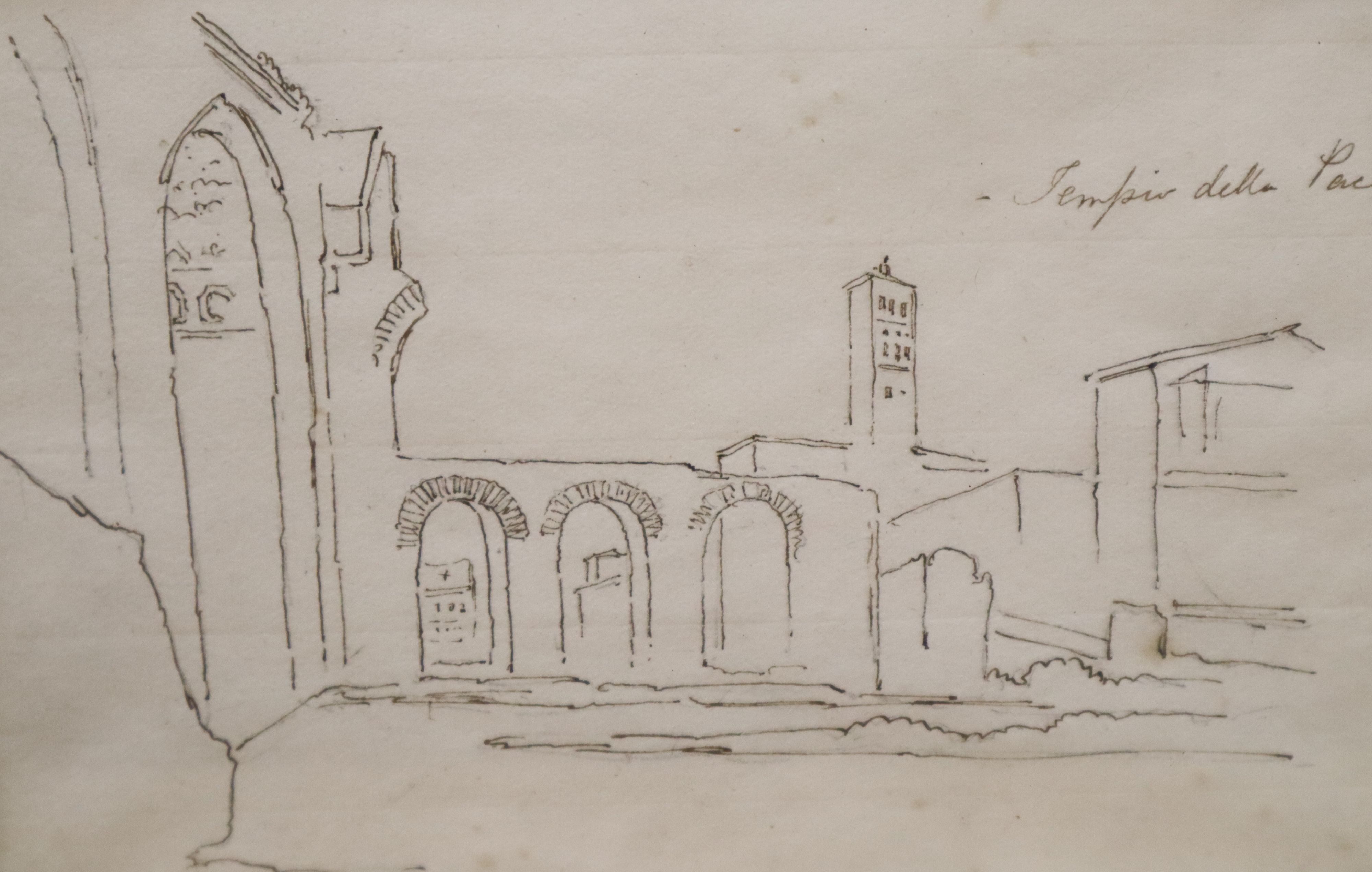 19th century English School, four pen and ink drawings, Studies of Italian towns, largest 12 x 18cm